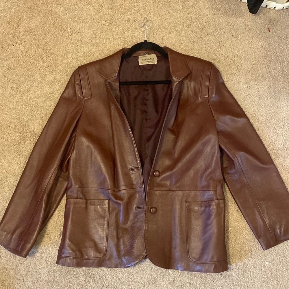 Brown Genuine leather blazer jacket vintage